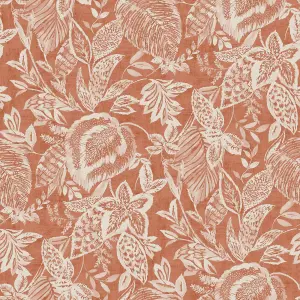 Grandeco Mae Painted Jungle Leaves Linen Textured Wallpaper Terracotta