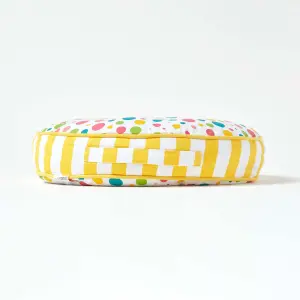 Homescapes Multi Polka Dots & Yellow Stripes Round Floor Cushion