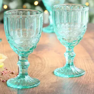 Set of 6 Vintage Luxury Sapphire Blue, Turquoise & Rose Quartz Drinking Wine Glass Wine Goblets 350ml