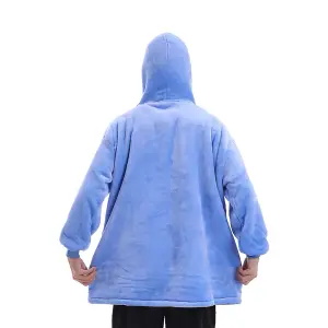 Blue Oversized Sherpa Flannel Hoodie Blanket with Front Pocket