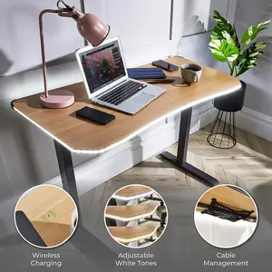 X-Rocker OKA Office Desk 110x55cm With Oak Effect - Soft Glow LED Lighting & Wireless Charging