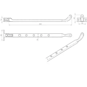 Bulb Ended Casement Window Stay 314 x 30mm Satin Chrome Pear Drop Stay