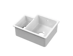 Fireclay 1.5 Bowl Right Hand Undermount Kitchen Sink & Overflow, 457mm - White