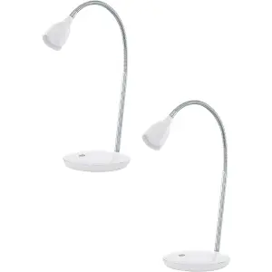 2 PACK Table Lamp Colour White & Chrome Plated Rocker Switch LED 3W Included