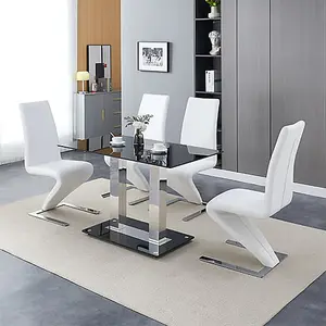 Furniture In Fashion Jet Small Black Glass Dining Table With 4 Demi Z White Chairs