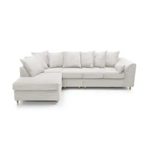 Jumbo Large White Cord Left Facing Corner Sofa for Living Room with Thick Luxury Deep Filled Cushioning