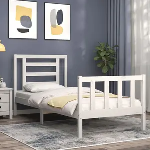 Berkfield Bed Frame with Headboard White Single Solid Wood