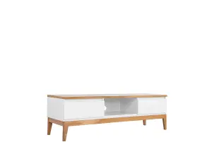 TV Cabinet Stand Entertainment Drawer Unit Modern WHITE GLOSS OAK Leg Kioto