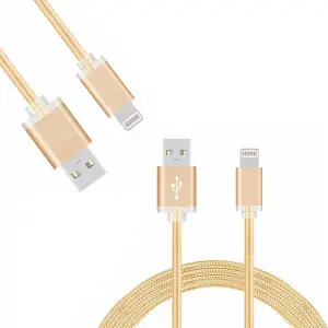 FX Powabud Nylon Braided USB Data Cable for Phone, Gold