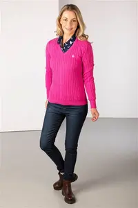 Rydale Ladies V Neck Cable Knit Jumper - Emma - Bonbon 14