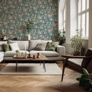 Olivia Floral Wallpaper Pink / Sage Green Belgravia 5906