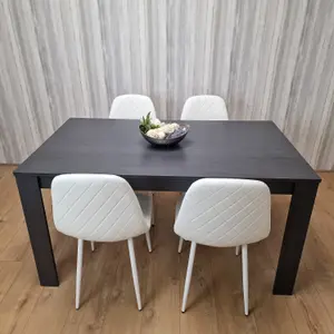 Grey Dining Table and 4 White Stitched Chairs: Your Ideal Dining Room Set for Four