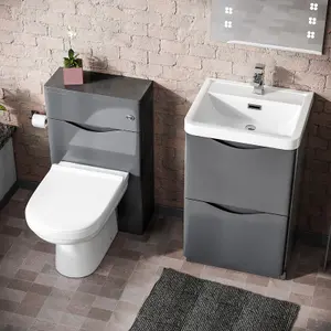 Nes Home Modern 500mm Steel Grey 2 Drawer Vanity Cabinet with Basin WC Toilet Unit Combo