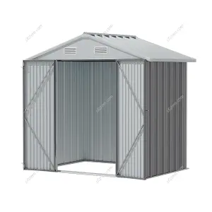 238.8cm W Grey Outdoor Garden Metal Storage Shed with Anti-Corrosion Coating, 8x6 ft