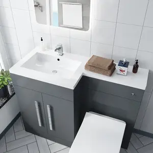 Nes Home Aric 1100mm Left Hand Grey Basin Combination Vanity Unit - Melbourne Back To Wall Toilet