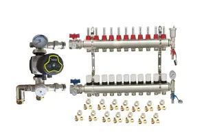 Warmer System Underfloor Heating 11 Port Manifold with 'A' Rated Auto Pump GPA25-6 III and Blending Valve Set