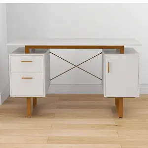 COSTWAY 2 Drawers Computer Desk Modern Vanity Table with Floating Desktop