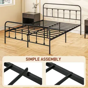 HOMCOM 5ft Metal King Platform Bed Frame w/ Underbed Storage Headboard Black