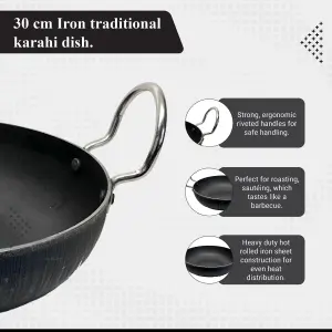 Buckingham Regular Karahi Dish Pan 30 cm , Premium Iron