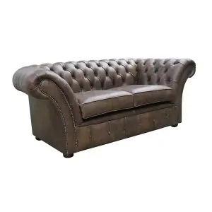 Chesterfield 2 Seater Sofa Settee Cracked Wax T Brown Leather In Balmoral Style