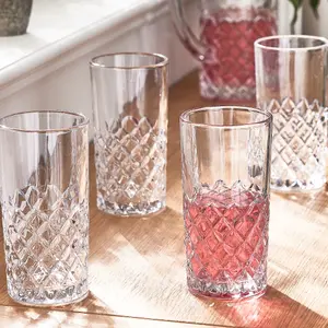 Set of 4 Vintage Luxury Style Diamond Cut Drinking Highball Tumbler Glasses