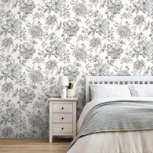 Fine Decor FD43612 Isabella Floral Wallpaper Roll, Grey