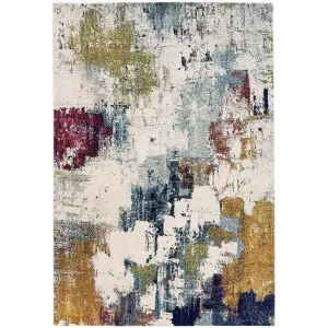 Abstract Multi Mustard Modern Easy to Clean Abstract Rug For Dining Room -120cm X 170cm