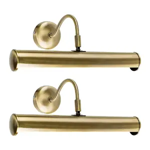 ValueLights Gemini Pair of Traditional Adjustable Twin Picture Wall Lights In Antique Brass Effect Finish