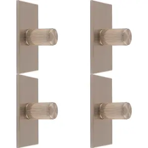 4 PACK - Reeded Cylinder Cabinet Door Knob & Matching Backplate - Satin Nickel 76 x 40mm