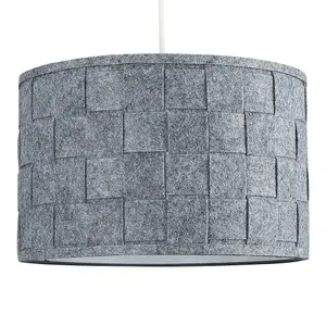 ValueLights Monza Modern Large Grey Felt Weave Design Cylinder Ceiling Pendant Drum Light Shade