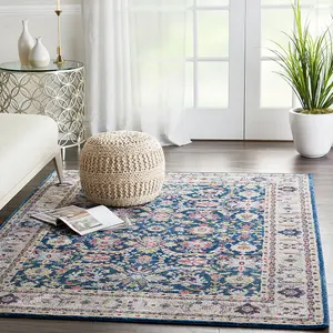 Navy/Multicolor Luxurious Traditional Persian Easy to Clean Floral Rug For Dining Room Bedroom And Living Room-122cm X 183cm