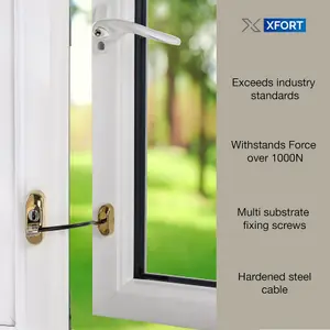 XFORT Viper Key Locking Cable Window Restrictor in Polished Brass