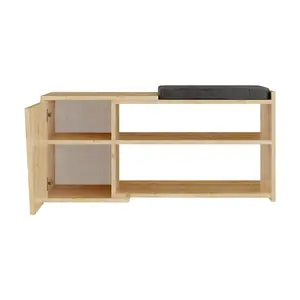 Decortie Modern Fiona Shoe Bench with Storage Space up to 6 Pair Shoes 104.6(W)cm Oak