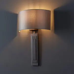 Brushed Bronze Plated Wall Light & Mink Satin Half Shade - 1 Bulb Dimmable Lamp