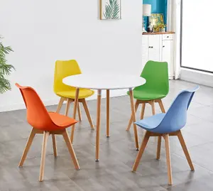 Round Kitchen Dining Table Set And 4 Colourful Tulip Chairs Wood Circular Table