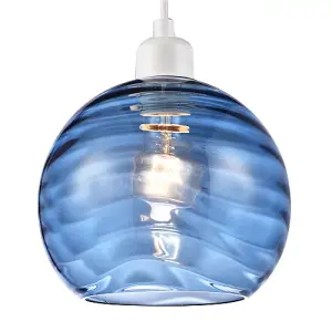 Modern Designer Midnight Blue Circular Ribbed Glass Non Electric Pendant Shade