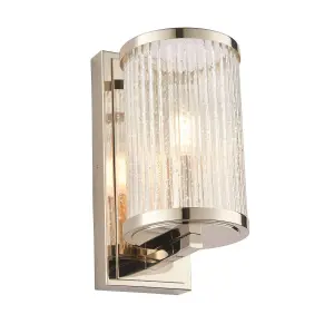 Luminosa Easton 1 Light Wall Bright Nickel, Ribbed Glass With Bubbles, E14