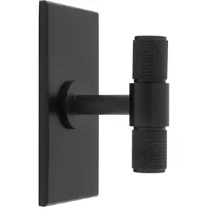 Knurled T Bar Cabinet Door Knob & Matching Backplate - Matt Black 76 x 40mm