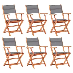 Berkfield Folding Garden Chairs 6 pcs Grey Solid Eucalyptus Wood&Textilene