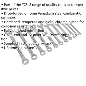 11-Piece Slim Handled Combination Spanner Set with 12 Point Imperial Heads