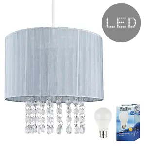 ValueLights Oba Grey Ceiling Pendant Droplets Shade and B22 GLS LED 10W Warm White 3000K Bulb