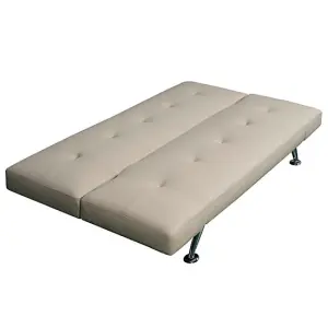 Venice Faux Leather Sofa Bed In Cream With Chrome Metal Legs