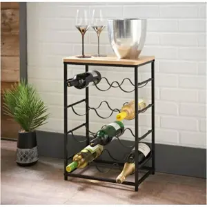 12 Bottle Floor Wine Bottle Rack in Oak/Black