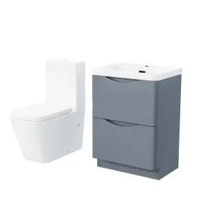 Nes Home Merton 600mm Grey Freestanding Vanity Basin Unit & Rimless Close Coupled Toilet