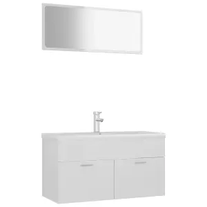 Berkfield Bathroom Furniture Set High Gloss White Engineered Wood