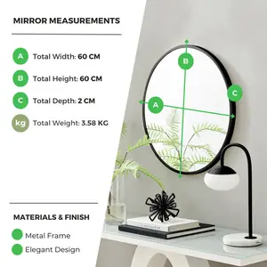 Alcantera Round Metal Frame Wall Mirror Simple and Elegant Modern Design Gold / 60cm H x 60cm W