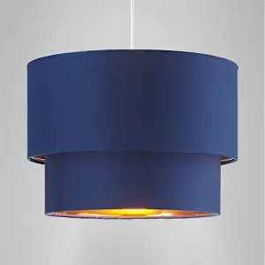 Modern 10 Navy Blue Cotton Double Tier Ceiling Shade with Shiny Copper Inner