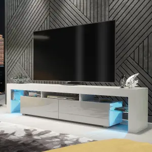 Nova TV Unit 200cm White and Grey High Gloss Doors with LED Lighting - Creative Furniture