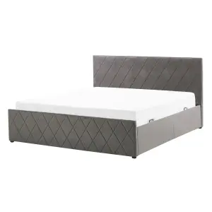 Velvet EU Double Size Ottoman Bed Grey ROCHEFORT