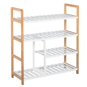 HOMCOM 4-Tier Shoe Rack Simple Home Storage w/ Wood Frame Boot Compartment Home